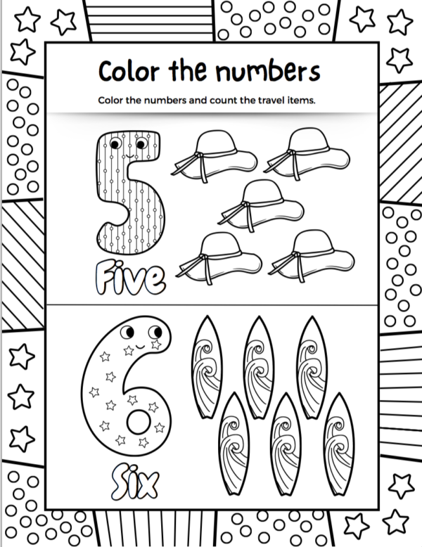 Numbers Activity page from Adventure Ahead book, perfect for young learners on the go